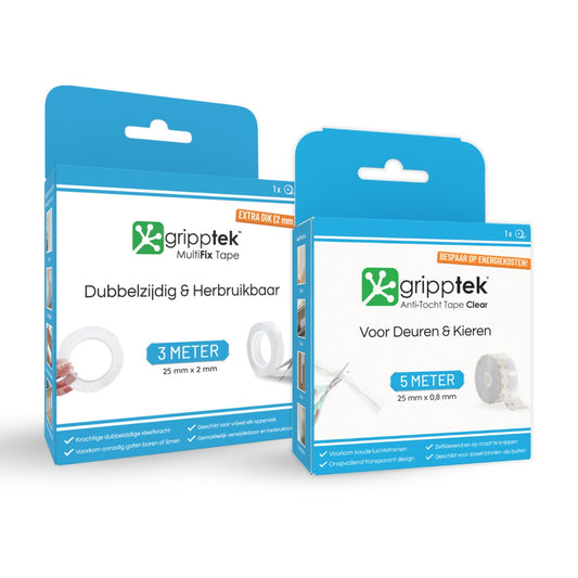 GrippTek® MultiFix + Anti-Tocht Tape Clear Kleefbundel - GrippTek