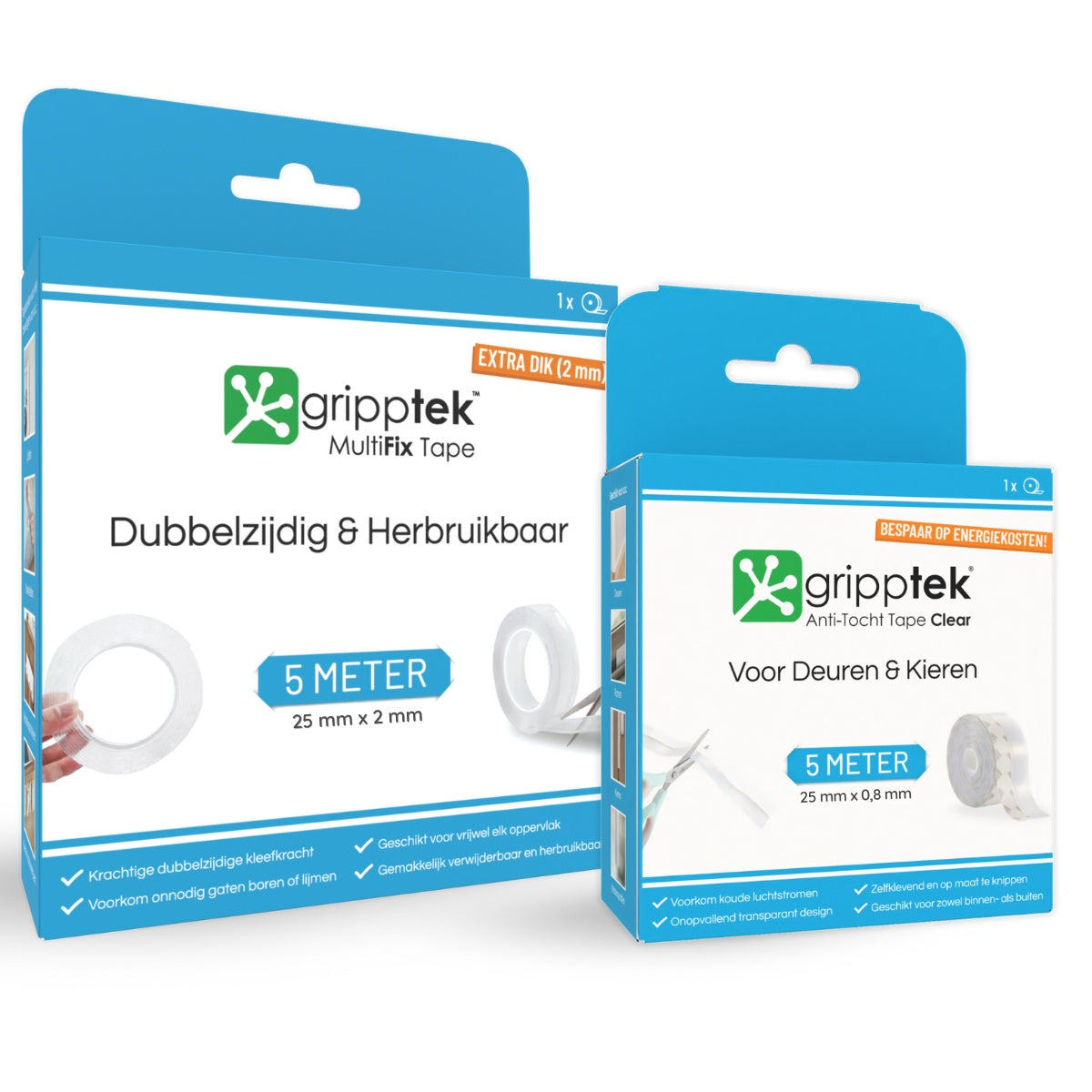 GrippTek® MultiFix + Anti-Tocht Tape Clear Kleefbundel - GrippTek