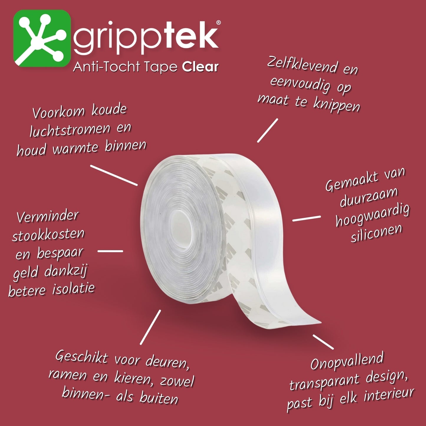 GrippTek® Anti-Tocht Tape Clear - Voor Deuren & Kieren - GrippTek