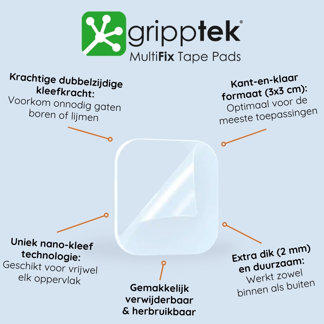 GrippTek® MultiFix Tape Pads - Dubbelzijdig & Herbruikbaar - GrippTek