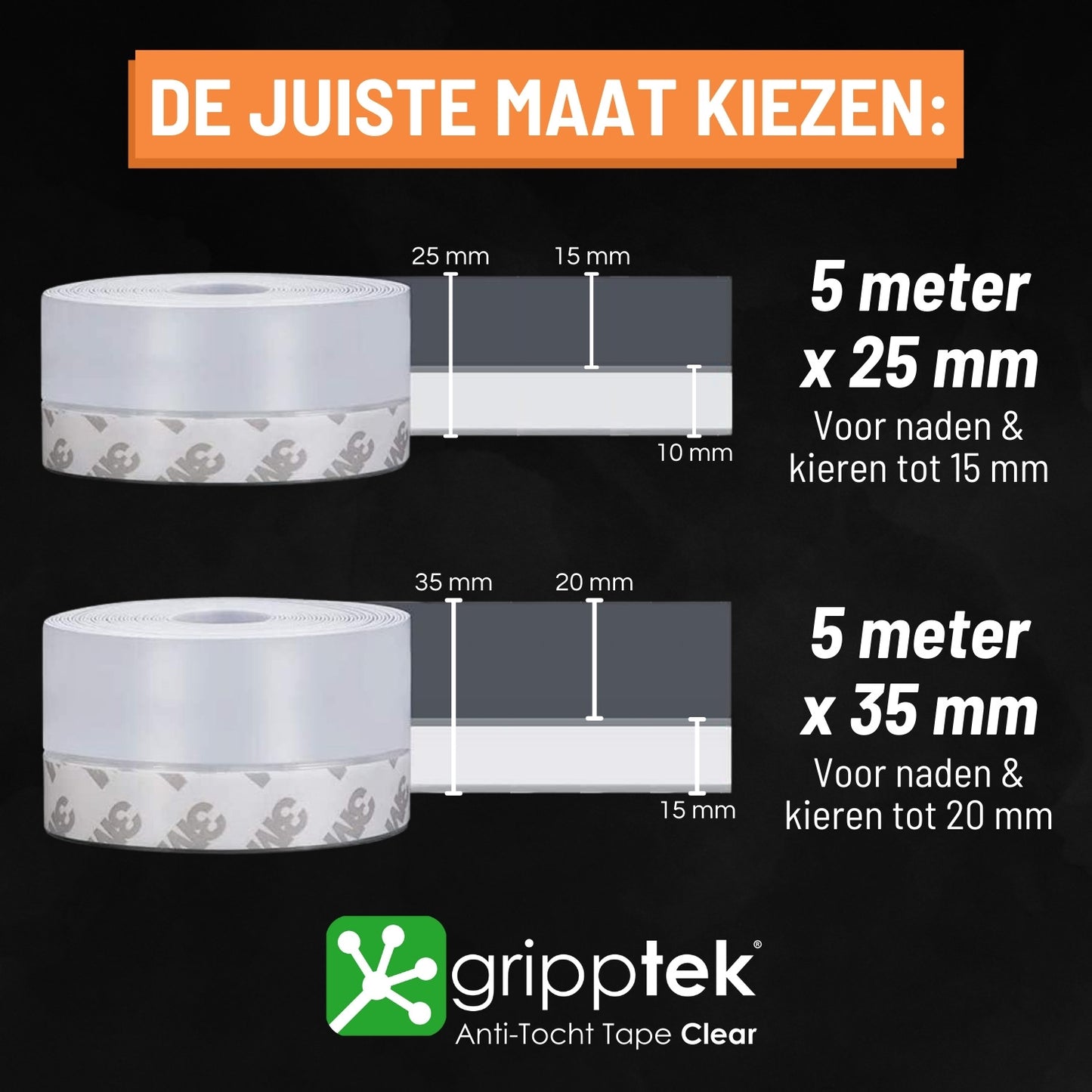 De Juiste Maat Kiezen - GrippTek Anti-Tocht Tape Clear - Tochtstrip voor Deuren & Kieren