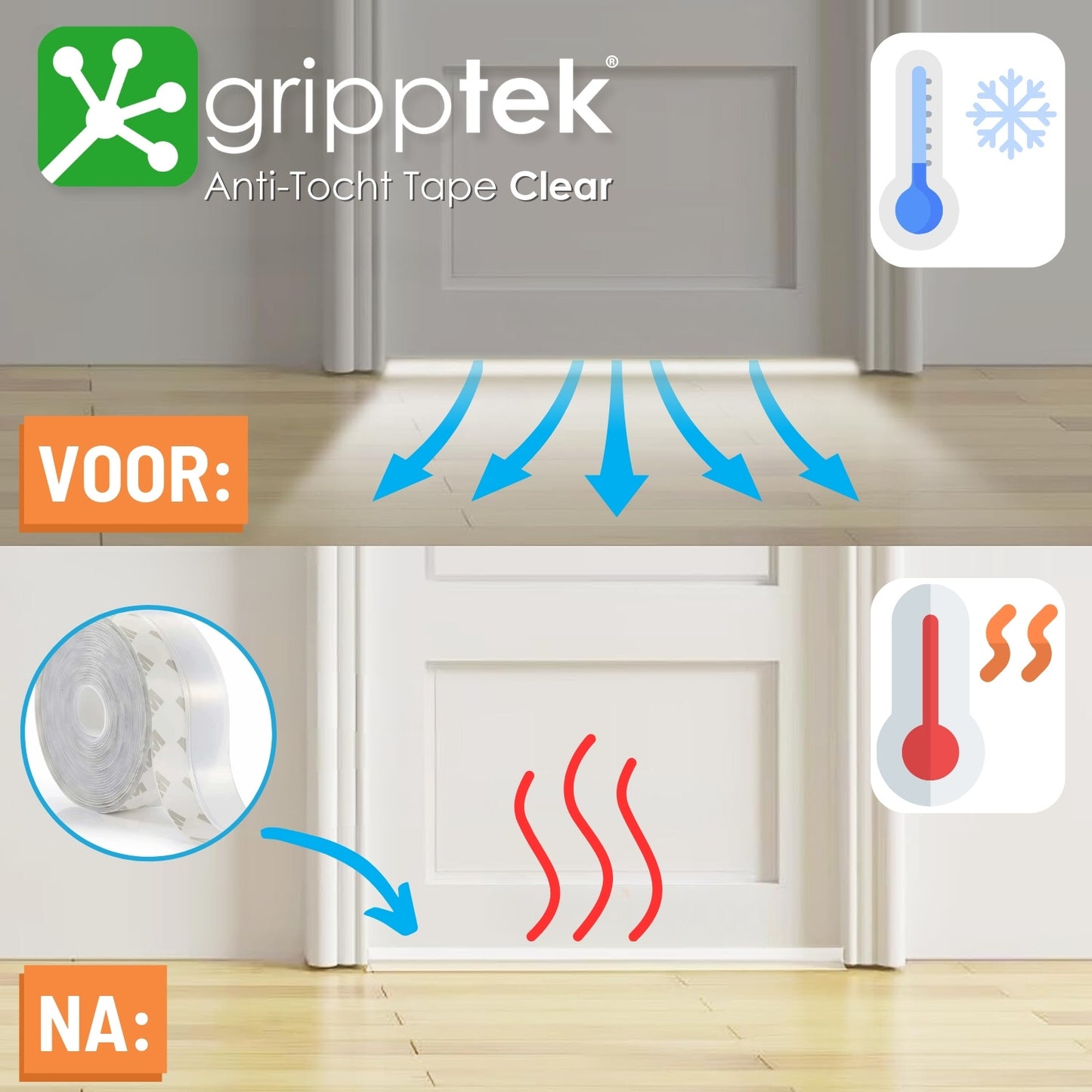 GrippTek® Anti-Tocht Tape Clear - Voor Deuren & Kieren - GrippTek