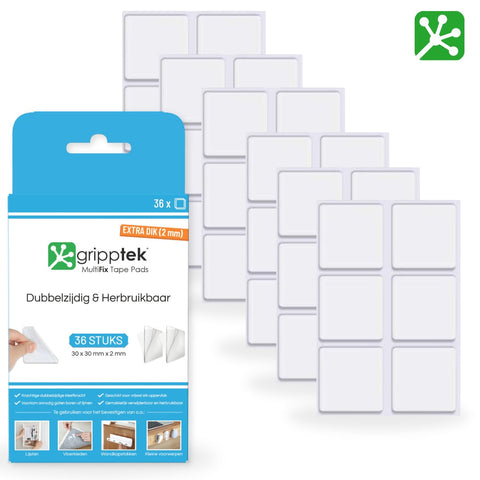 36 stuks - GrippTek® MultiFix Tape Pads - Dubbelzijdig & Herbruikbaar - GrippTek