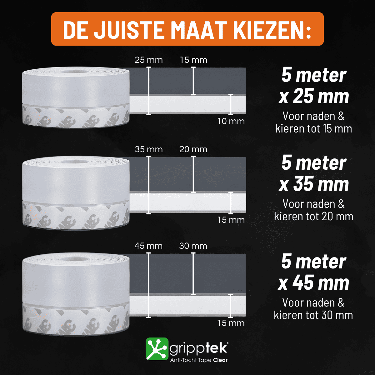 GrippTek® Anti-Tocht Tape Clear - Voor Deuren & Kieren - GrippTek