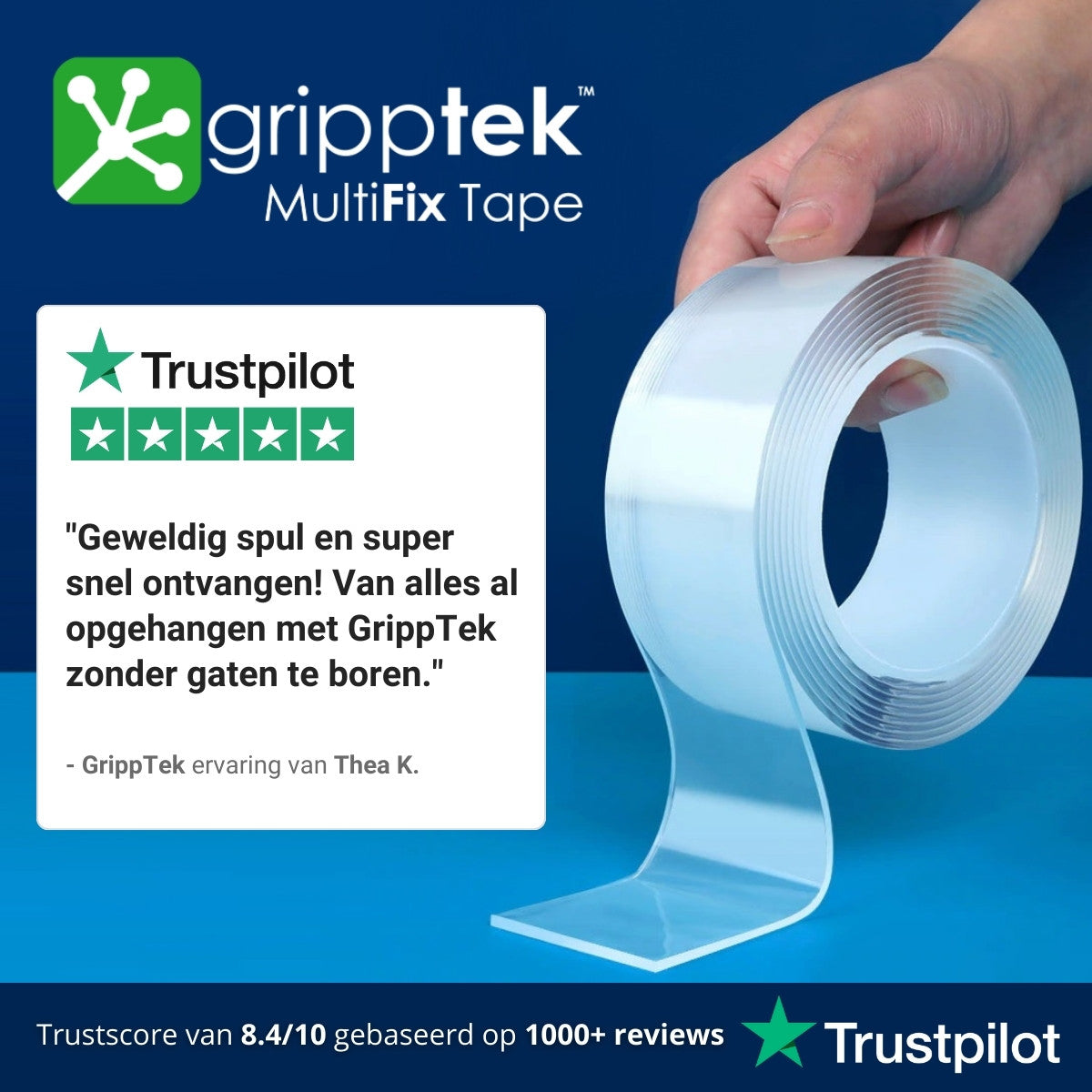 GrippTek® MultiFix Tape Original 2.0 - Dubbelzijdig & Herbruikbaar - GrippTek