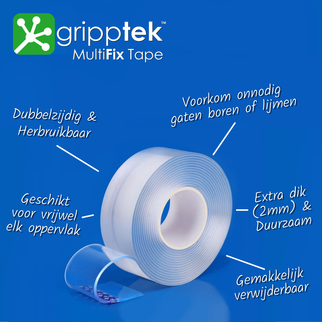 GrippTek® MultiFix Tape Original 2.0 - Dubbelzijdig & Herbruikbaar - Kenmerken