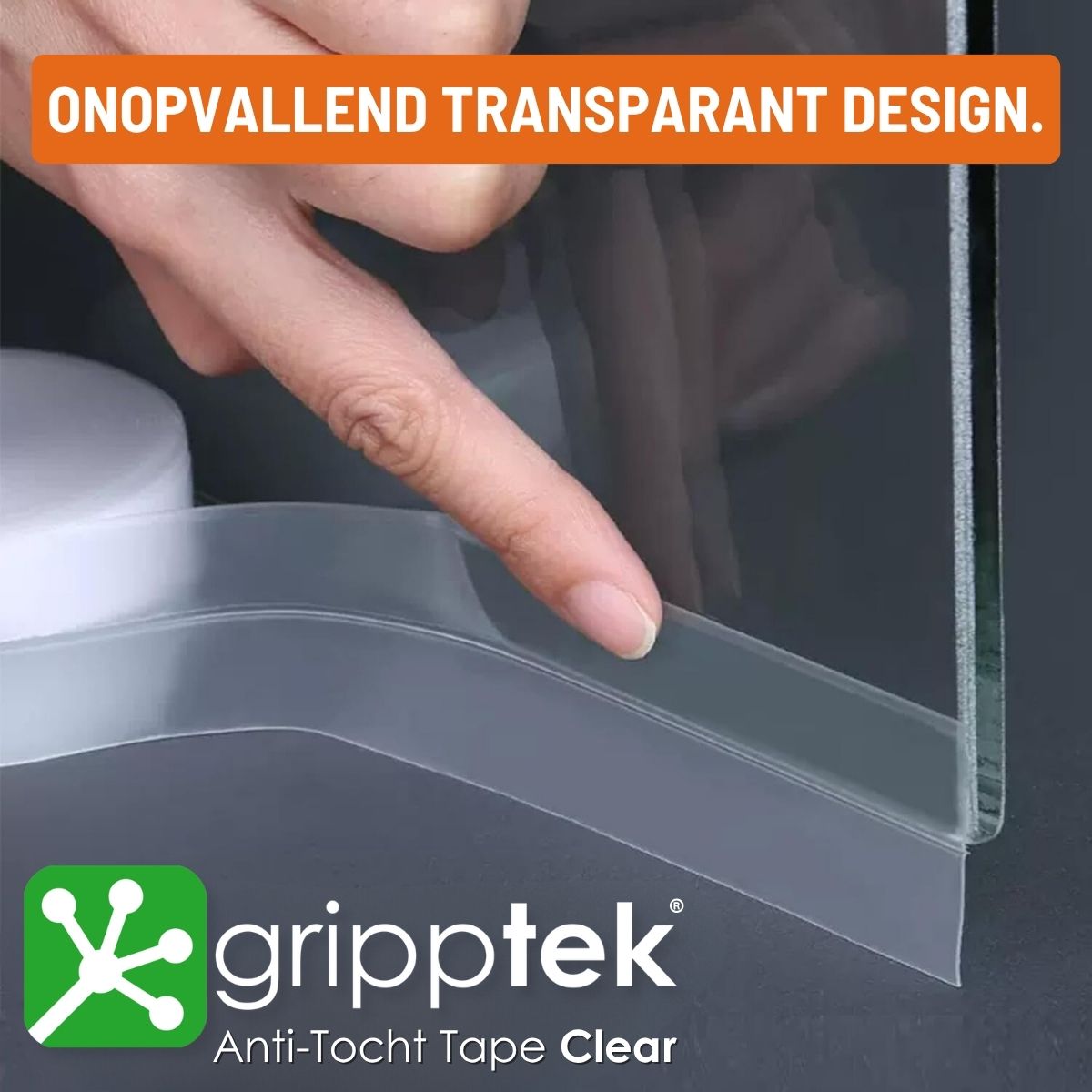 Clear GrippTek Anti-Tocht Tape for doors and gaps, shown in transparent design, helps seal drafts effectively.